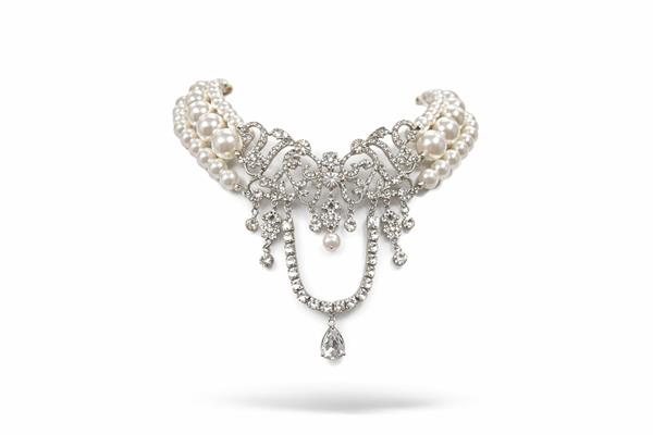 Elizabeth02 Gold ve İnci Detaylı Choker Kolye